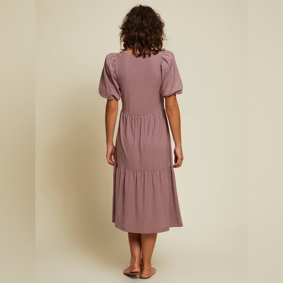 Nation Ltd Geri Puff Sleeve V-Neck Tiered Midi Peasant Dress - Picture 3 of 8